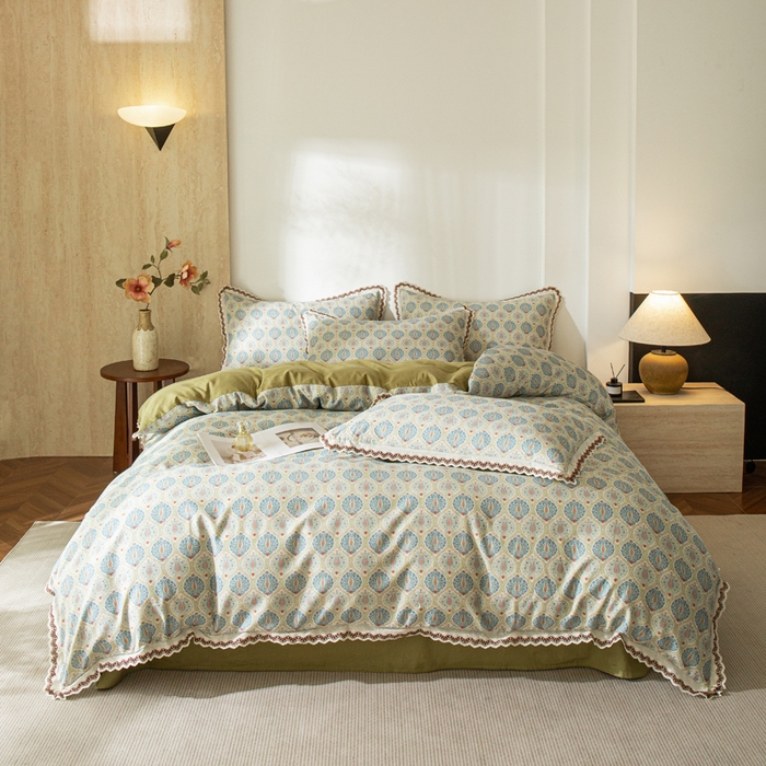 91家纺网 家纺一手货源 找家纺 优米家纺 2026新款棉麻印花四件套 云思木想