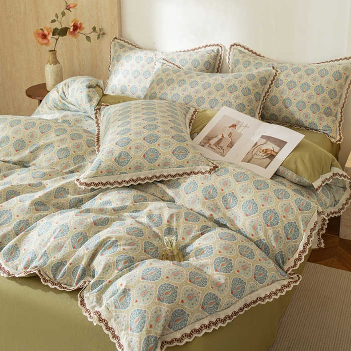 91家纺网 家纺一手货源 找家纺 优米家纺 2026新款棉麻印花四件套 云思木想