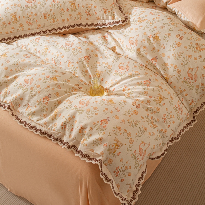 91家纺网 家纺一手货源 找家纺 优米家纺 2026新款棉麻印花四件套 七彩童话