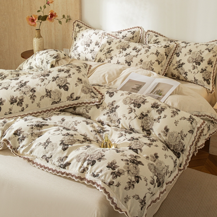 91家纺网 家纺一手货源 找家纺 优米家纺 2026新款棉麻印花四件套 月光纱