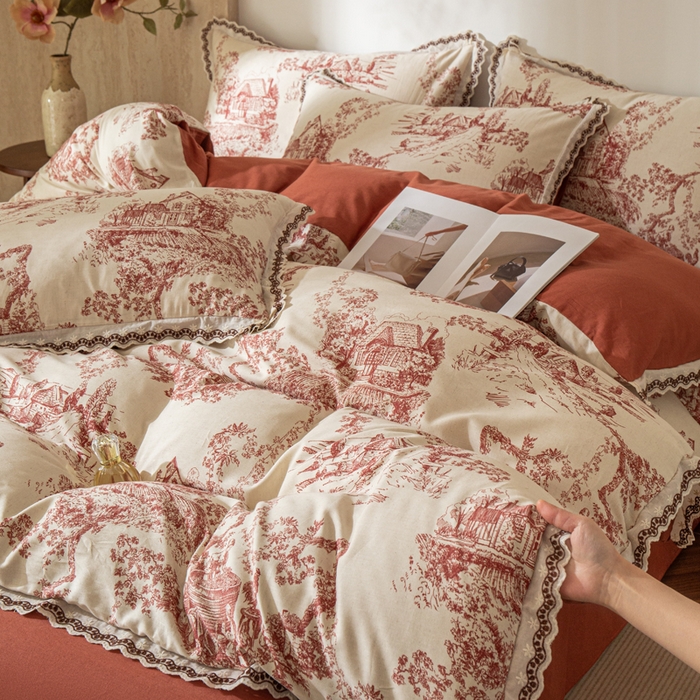 91家纺网 家纺一手货源 找家纺 优米家纺 2026新款棉麻印花四件套 香韵满园