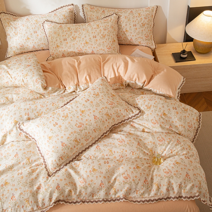 91家纺网 家纺一手货源 找家纺 优米家纺 2026新款棉麻印花四件套 七彩童话