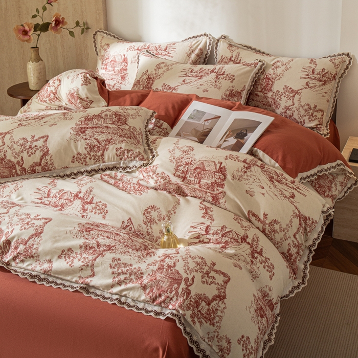 91家纺网 家纺一手货源 找家纺 优米家纺 2026新款棉麻印花四件套 香韵满园