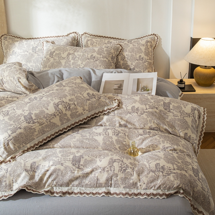 91家纺网 家纺一手货源 找家纺 优米家纺 2026新款棉麻印花四件套 夜曲