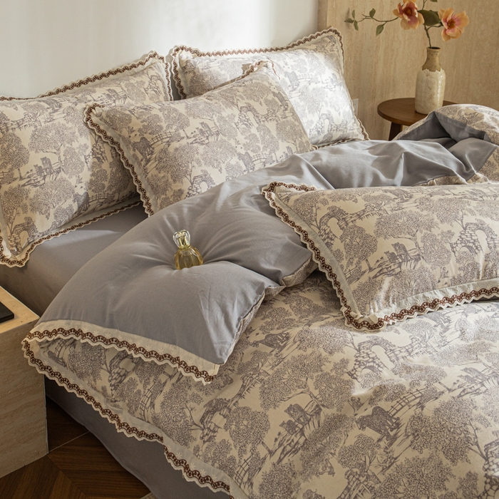 91家纺网 家纺一手货源 找家纺 优米家纺 2026新款棉麻印花四件套 夜曲