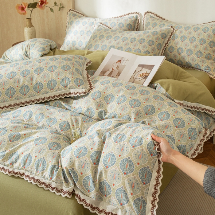 91家纺网 家纺一手货源 找家纺 优米家纺 2026新款棉麻印花四件套 云思木想