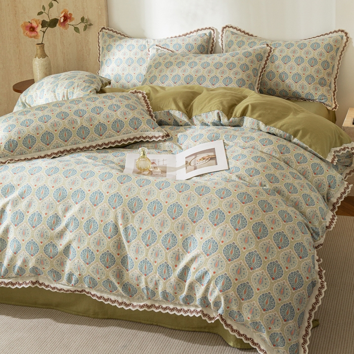 91家纺网 家纺一手货源 找家纺 优米家纺 2026新款棉麻印花四件套 云思木想