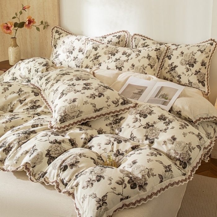 91家纺网 家纺一手货源 找家纺 优米家纺 2026新款棉麻印花四件套 月光纱