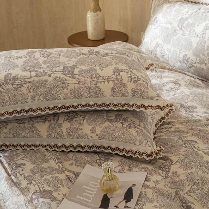 91家纺网 家纺一手货源 找家纺 优米家纺 2026新款棉麻印花四件套 夜曲