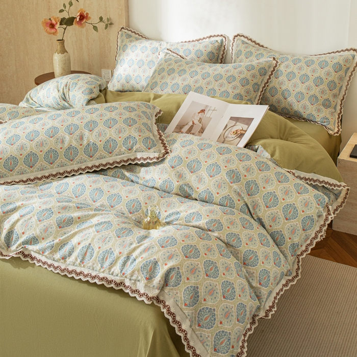 91家纺网 家纺一手货源 找家纺 优米家纺 2026新款棉麻印花四件套 云思木想