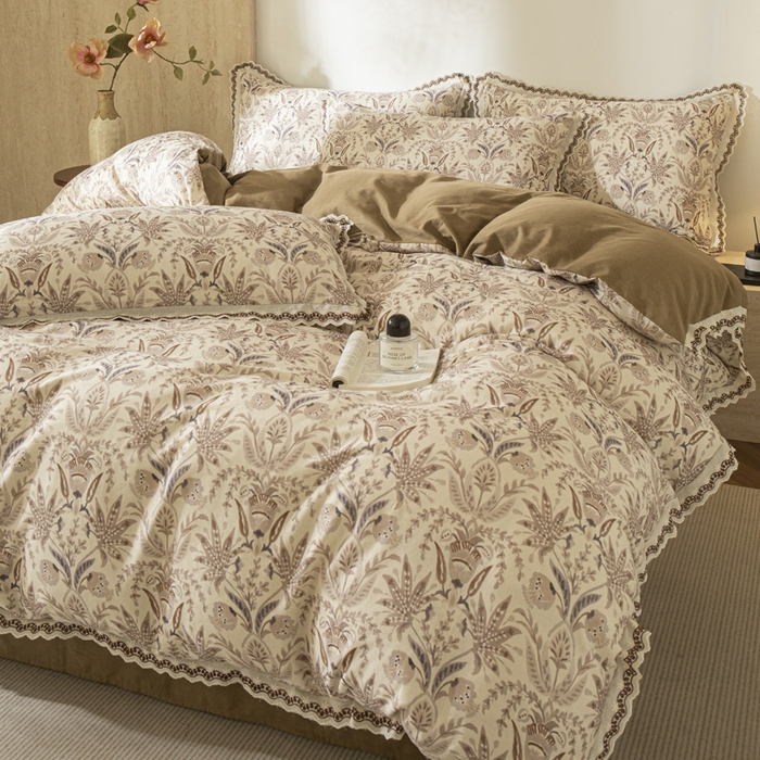 91家纺网 家纺一手货源 找家纺 优米家纺 2026新款棉麻印花四件套 晨雾柔纱