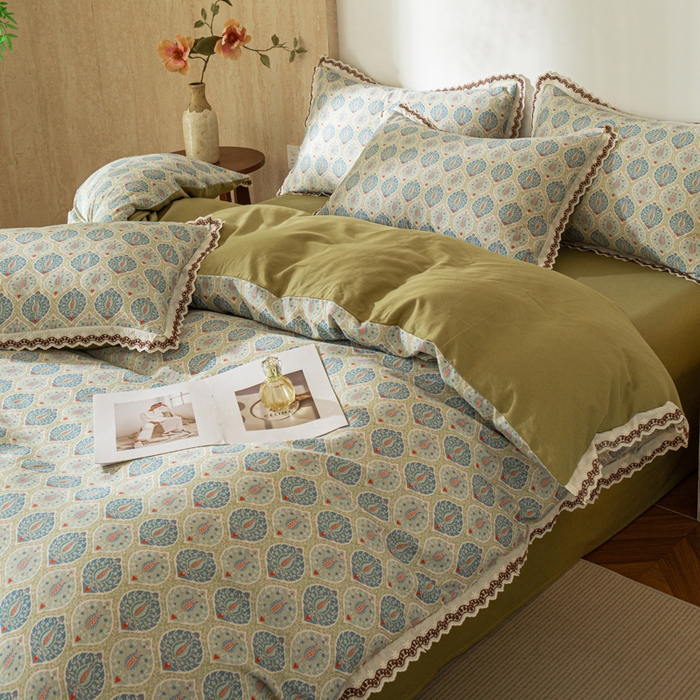 91家纺网 家纺一手货源 找家纺 优米家纺 2026新款棉麻印花四件套 云思木想