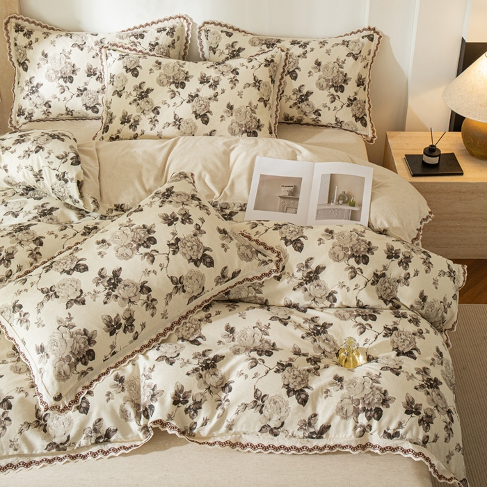 91家纺网 家纺一手货源 找家纺 优米家纺 2026新款棉麻印花四件套 月光纱