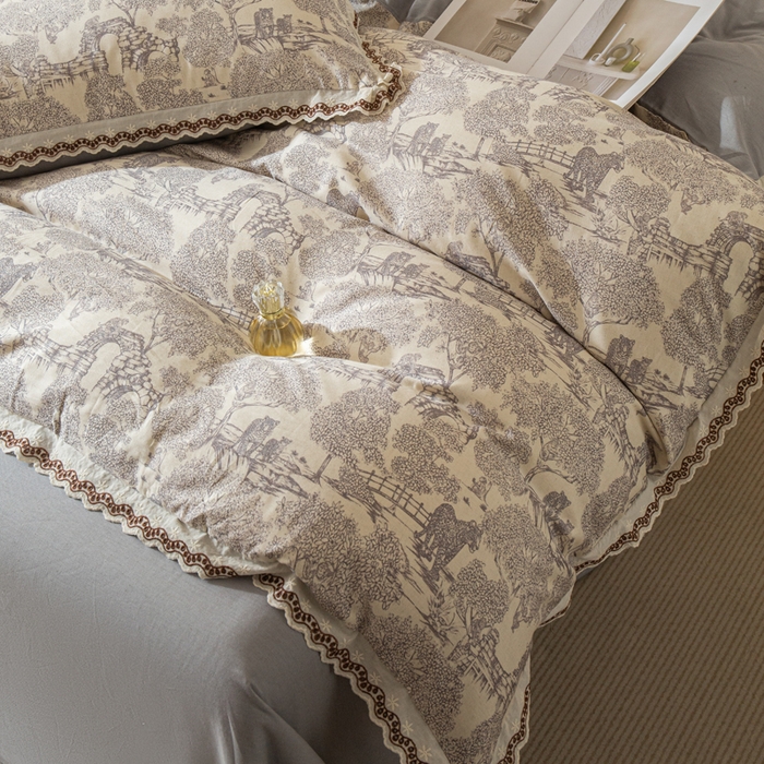 91家纺网 家纺一手货源 找家纺 优米家纺 2026新款棉麻印花四件套 夜曲