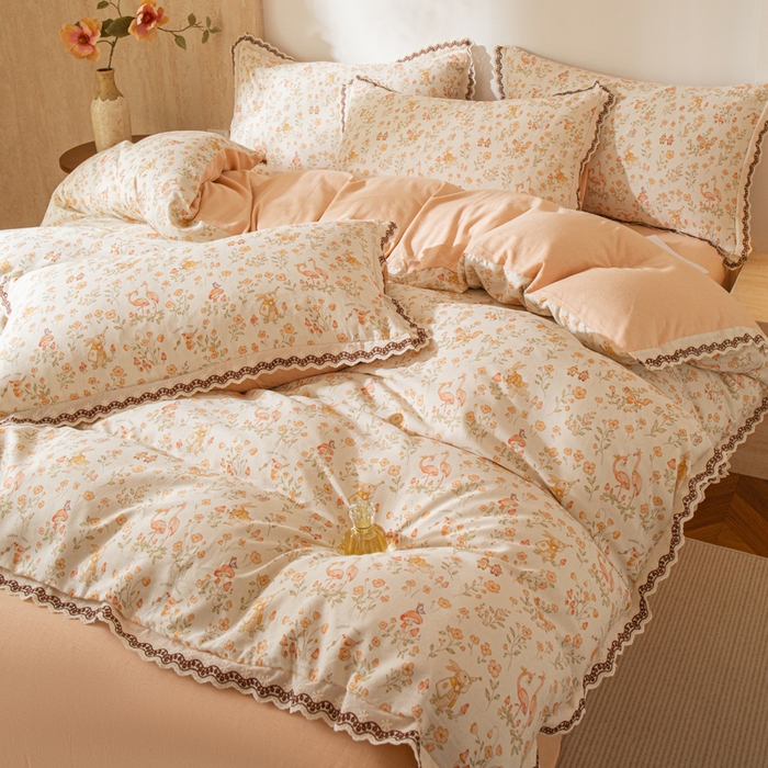 91家纺网 家纺一手货源 找家纺 优米家纺 2026新款棉麻印花四件套 七彩童话