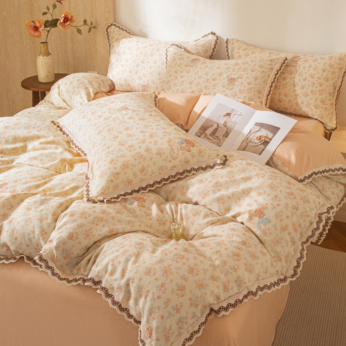 91家纺网 家纺一手货源 找家纺 优米家纺 2026新款棉麻印花四件套 精灵仙子