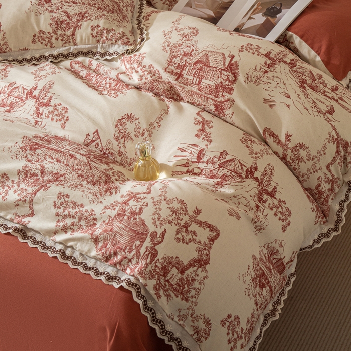 91家纺网 家纺一手货源 找家纺 优米家纺 2026新款棉麻印花四件套 香韵满园