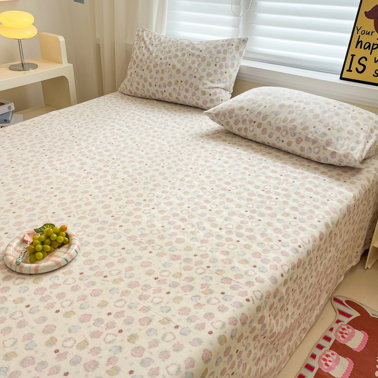 91家纺网 家纺一手货源 找家纺 小桃姐家纺 2025新款高克重牛奶绒印花床单单品床单床单单件 草莓多多