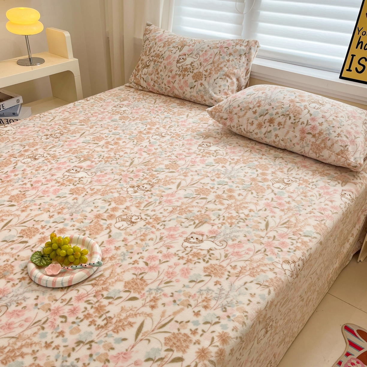 91家纺网 家纺一手货源 找家纺 小桃姐家纺 2025新款高克重牛奶绒印花床单单品床单床单单件 花海