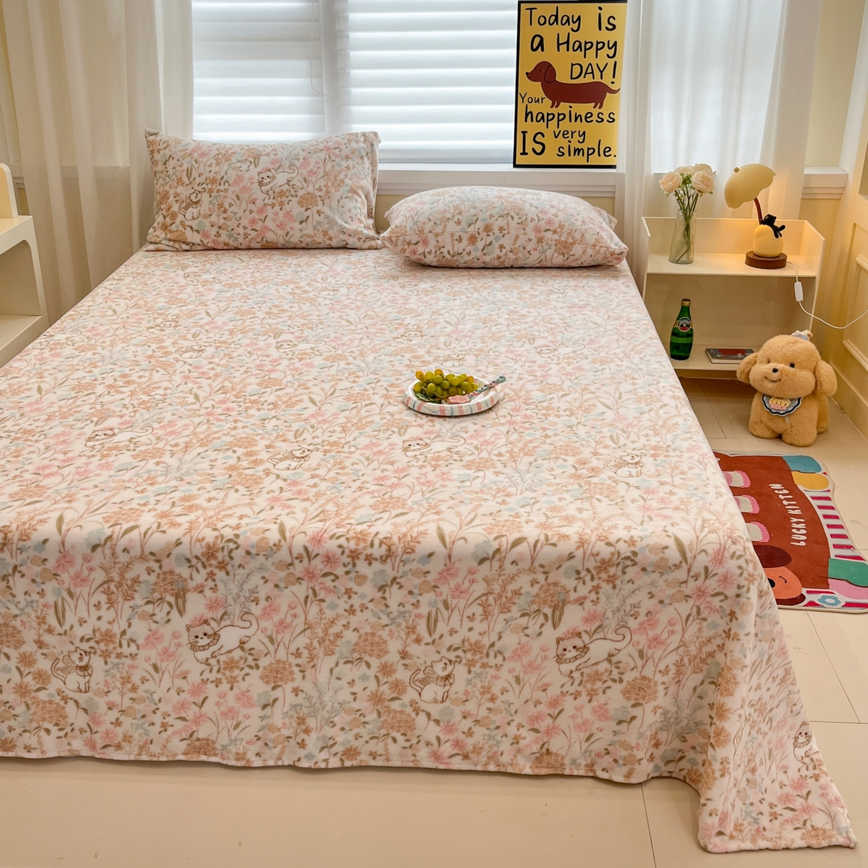 91家纺网 家纺一手货源 找家纺 小桃姐家纺 2025新款高克重牛奶绒印花床单单品床单床单单件 花海