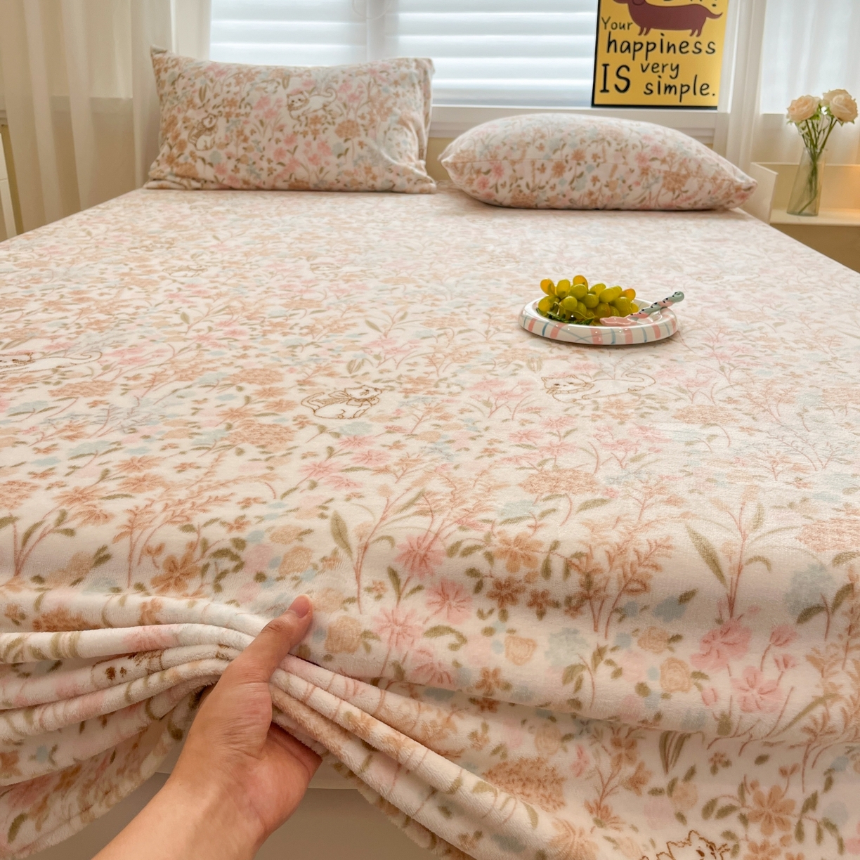 91家纺网 家纺一手货源 找家纺 小桃姐家纺 2025新款高克重牛奶绒印花床单单品床单床单单件 花海