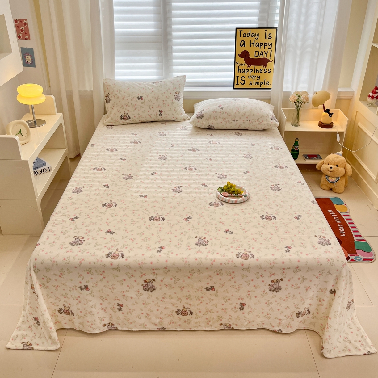 小桃姐家纺 2025新款高克重牛奶绒印花床单单品床单床单单件 花音兔