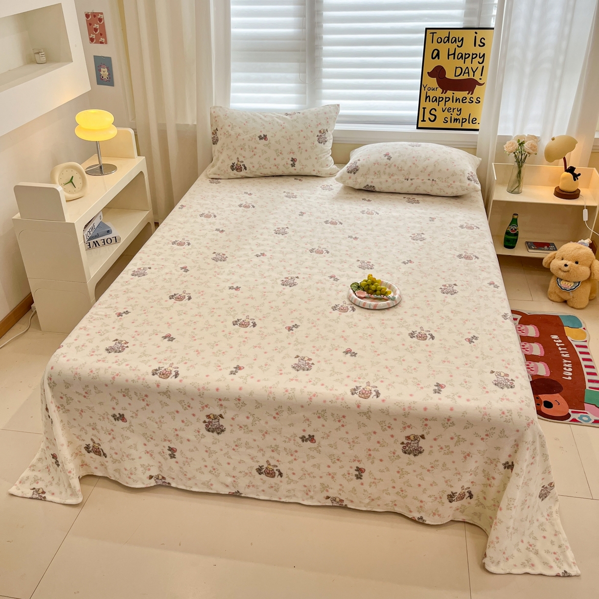 91家纺网 家纺一手货源 找家纺 小桃姐家纺 2025新款高克重牛奶绒印花床单单品床单床单单件 花音兔