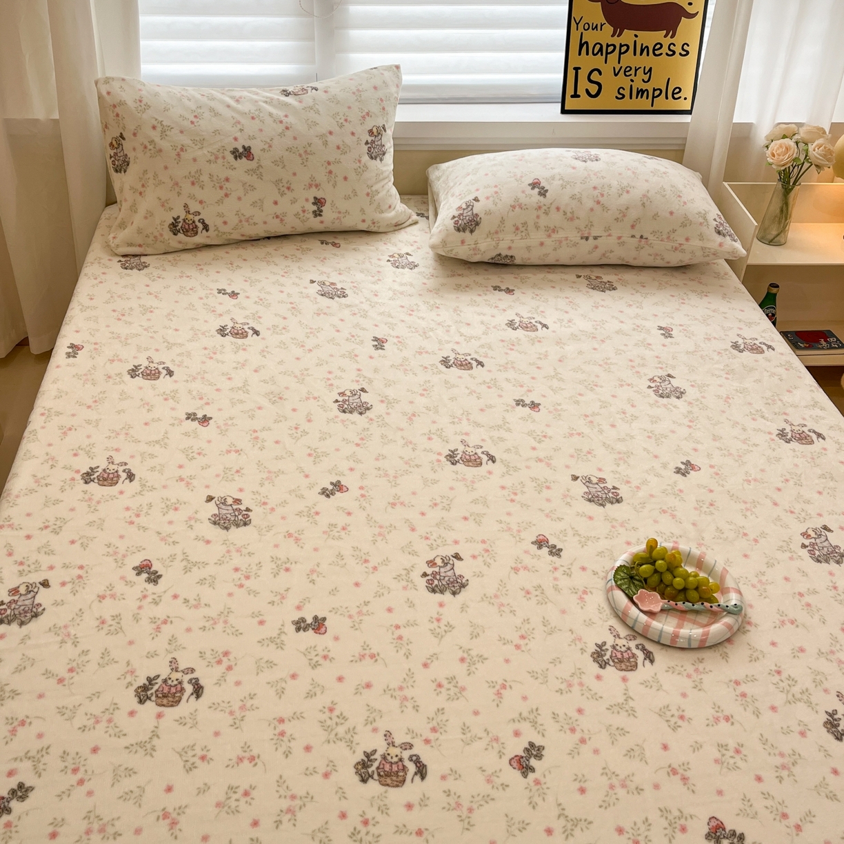 91家纺网 家纺一手货源 找家纺 小桃姐家纺 2025新款高克重牛奶绒印花床单单品床单床单单件 花音兔