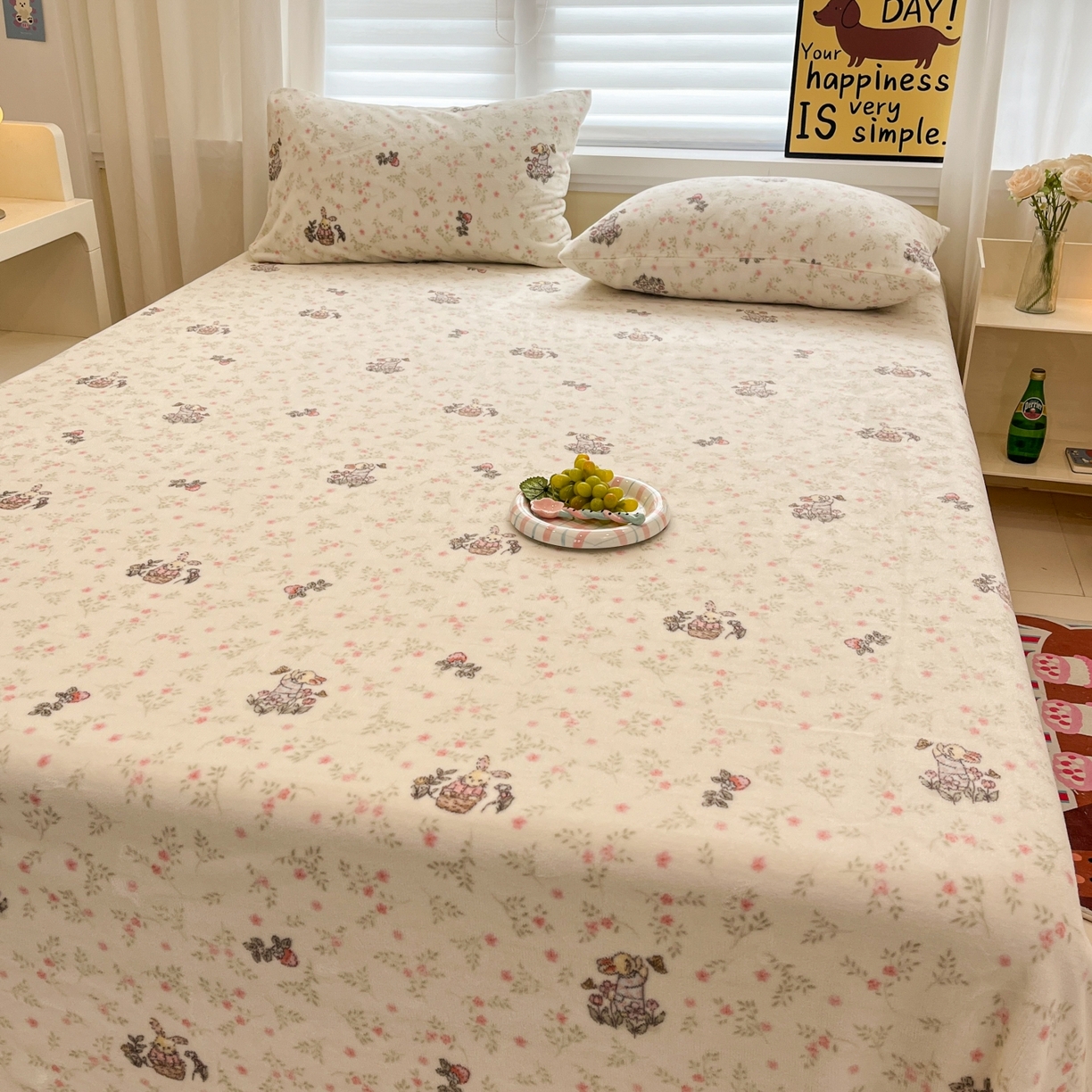 91家纺网 家纺一手货源 找家纺 小桃姐家纺 2025新款高克重牛奶绒印花床单单品床单床单单件 花音兔