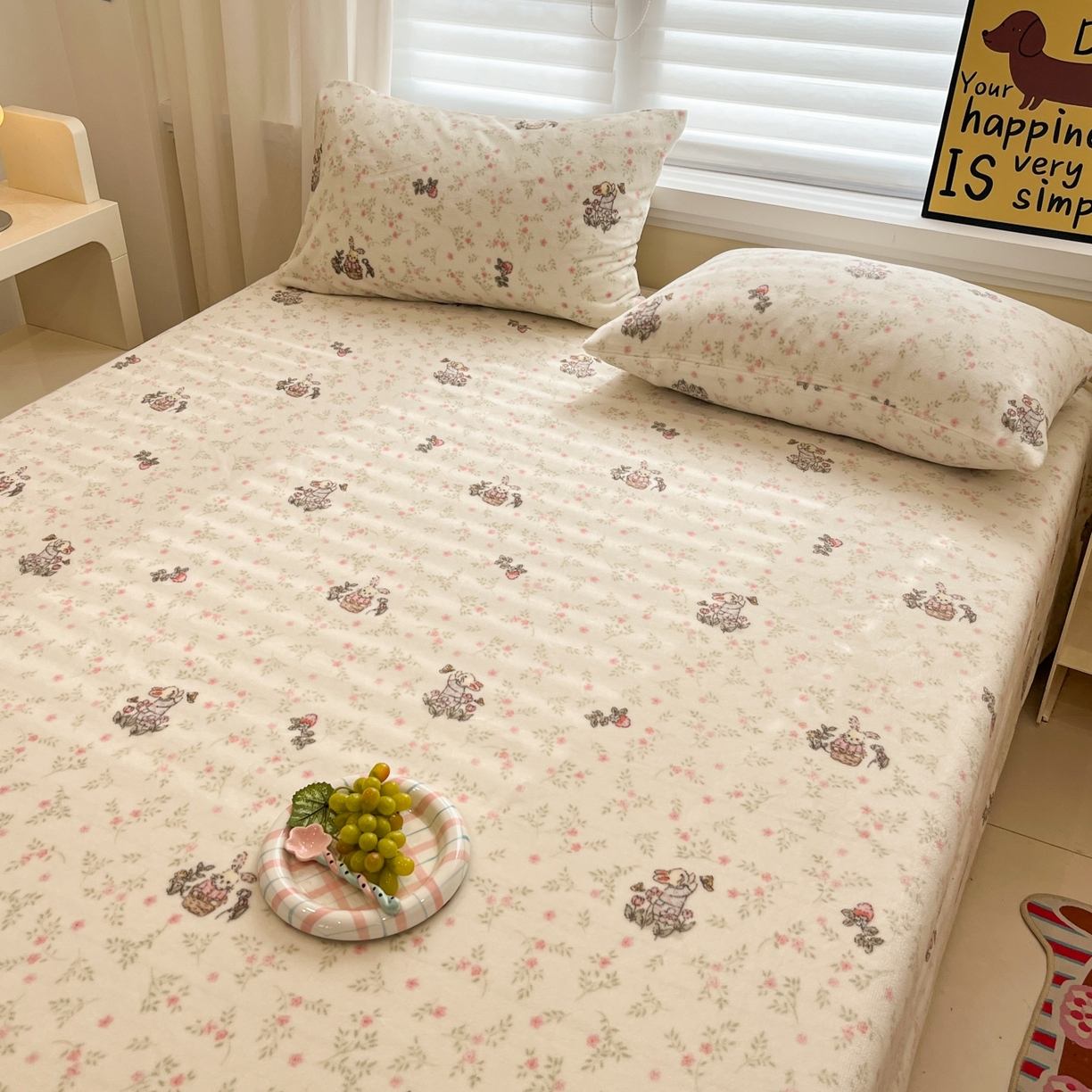 91家纺网 家纺一手货源 找家纺 小桃姐家纺 2025新款高克重牛奶绒印花床单单品床单床单单件 花音兔