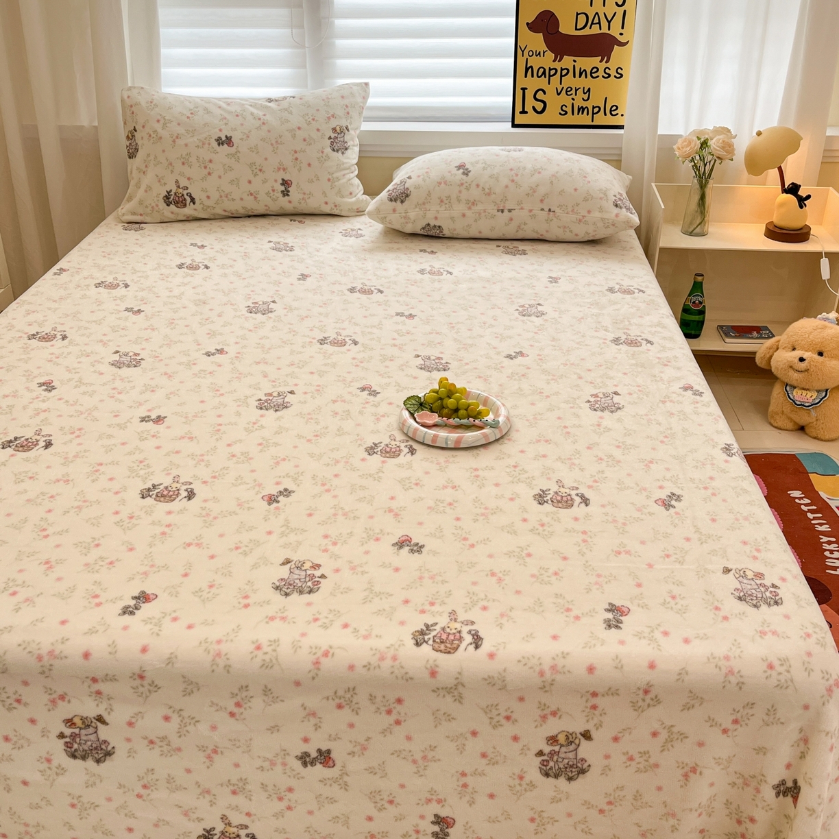 91家纺网 家纺一手货源 找家纺 小桃姐家纺 2025新款高克重牛奶绒印花床单单品床单床单单件 花音兔