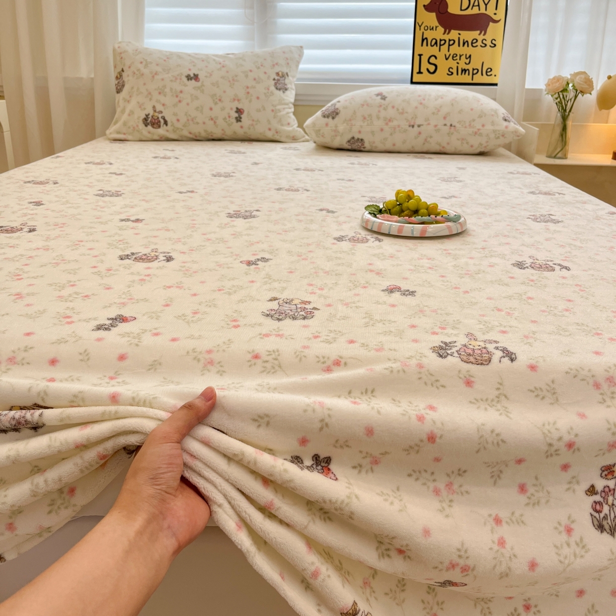 91家纺网 家纺一手货源 找家纺 小桃姐家纺 2025新款高克重牛奶绒印花床单单品床单床单单件 花音兔
