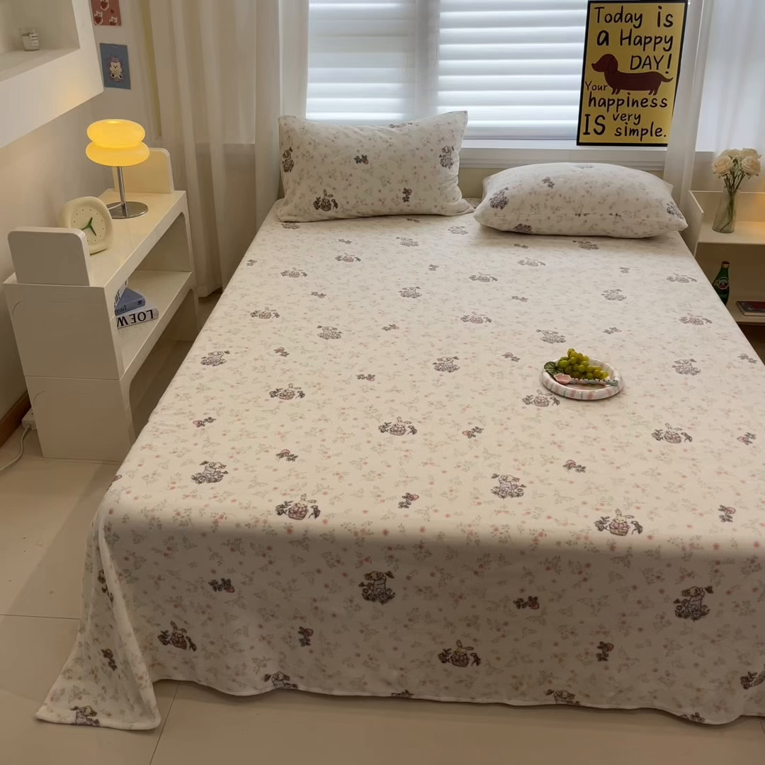 91家纺网 家纺一手货源 找家纺 小桃姐家纺 2025新款高克重牛奶绒印花床单单品床单床单单件 花音兔