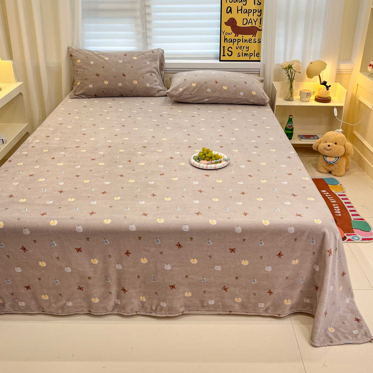 91家纺网 家纺一手货源 找家纺 小桃姐家纺 2025新款高克重牛奶绒印花床单单品床单床单单件 南瓜派