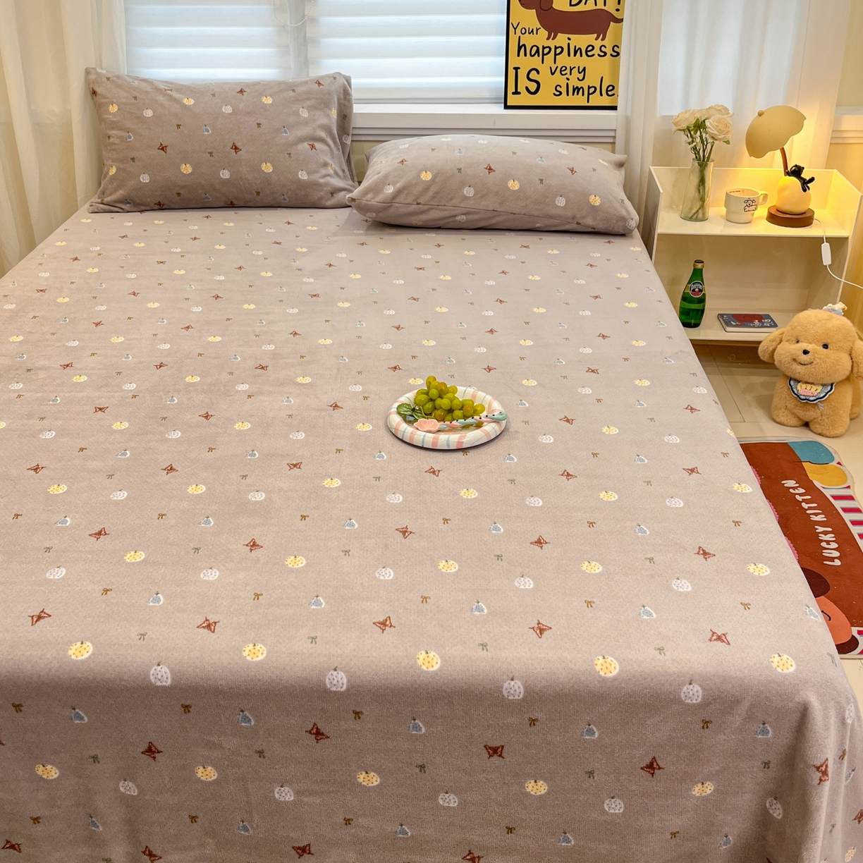 91家纺网 家纺一手货源 找家纺 小桃姐家纺 2025新款高克重牛奶绒印花床单单品床单床单单件 南瓜派