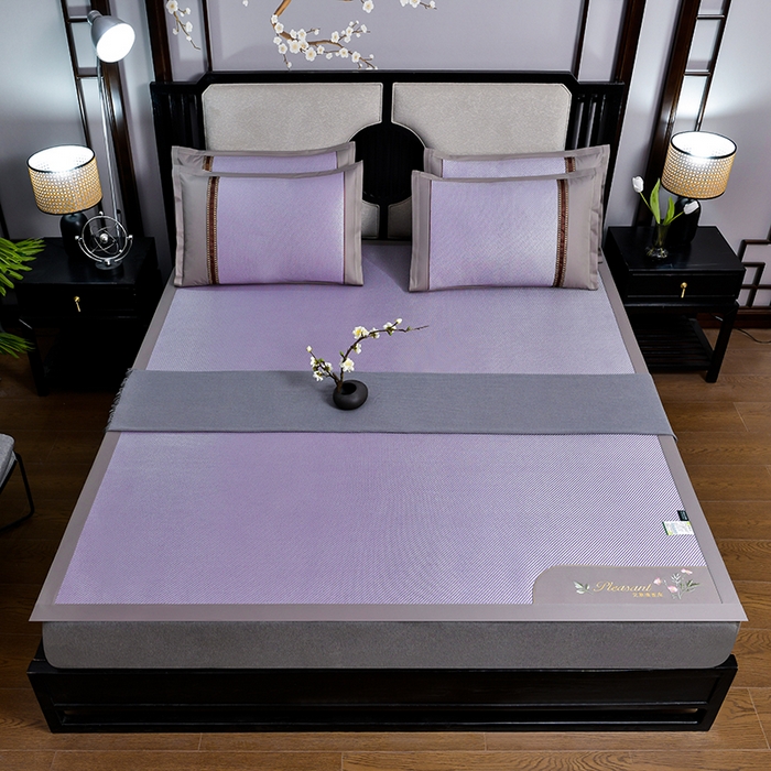 91家纺网 家纺一手货源 找家纺 小牛席业 2026新款艾草清香冰藤-双面席系列 艾草冰藤席-浅紫