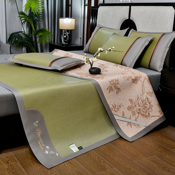 91家纺网 家纺一手货源 找家纺 小牛席业 2026新款艾草清香冰藤-双面席系列 艾草冰藤席-青柠