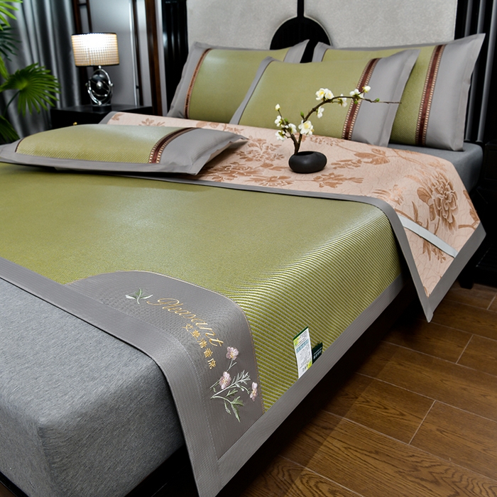 91家纺网 家纺一手货源 找家纺 小牛席业 2026新款艾草清香冰藤-双面席系列 艾草冰藤席-青柠