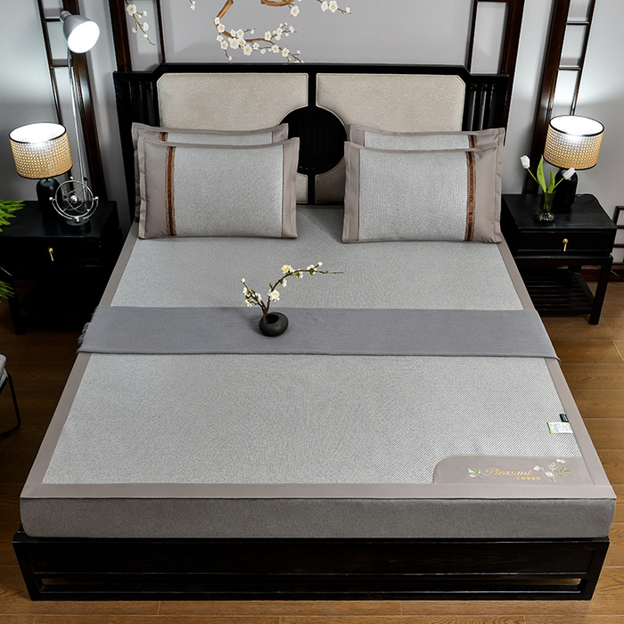 91家纺网 家纺一手货源 找家纺 小牛席业 2026新款艾草清香冰藤-双面席系列 艾草冰藤席-银灰