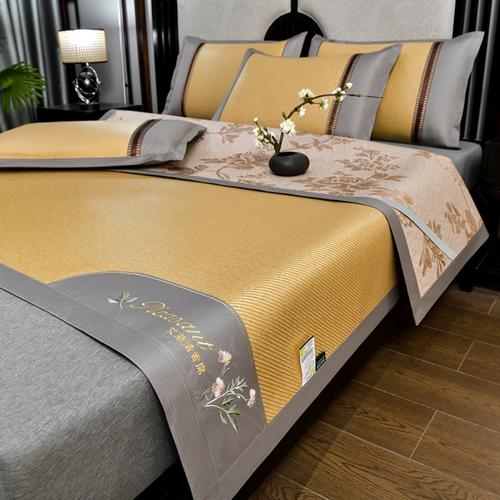 91家纺网 家纺一手货源 找家纺 小牛席业 2026新款艾草清香冰藤-双面席系列 艾草冰藤席-浅咖