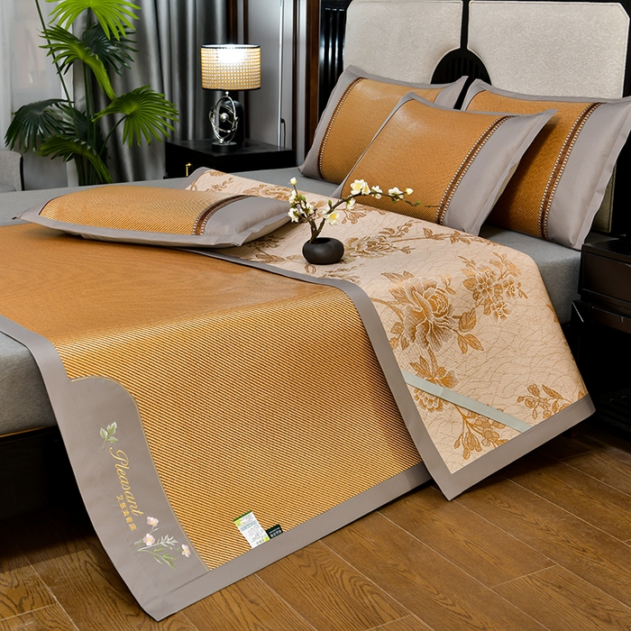 91家纺网 家纺一手货源 找家纺 小牛席业 2026新款艾草清香冰藤-双面席系列 艾草冰藤席-深咖