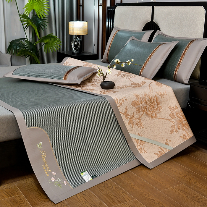 91家纺网 家纺一手货源 找家纺 小牛席业 2026新款艾草清香冰藤-双面席系列 艾草冰藤席-墨绿