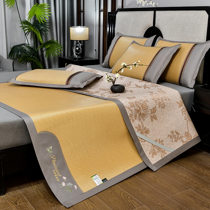 91家纺网 家纺一手货源 找家纺 小牛席业 2026新款艾草清香冰藤-双面席系列 艾草冰藤席-浅咖