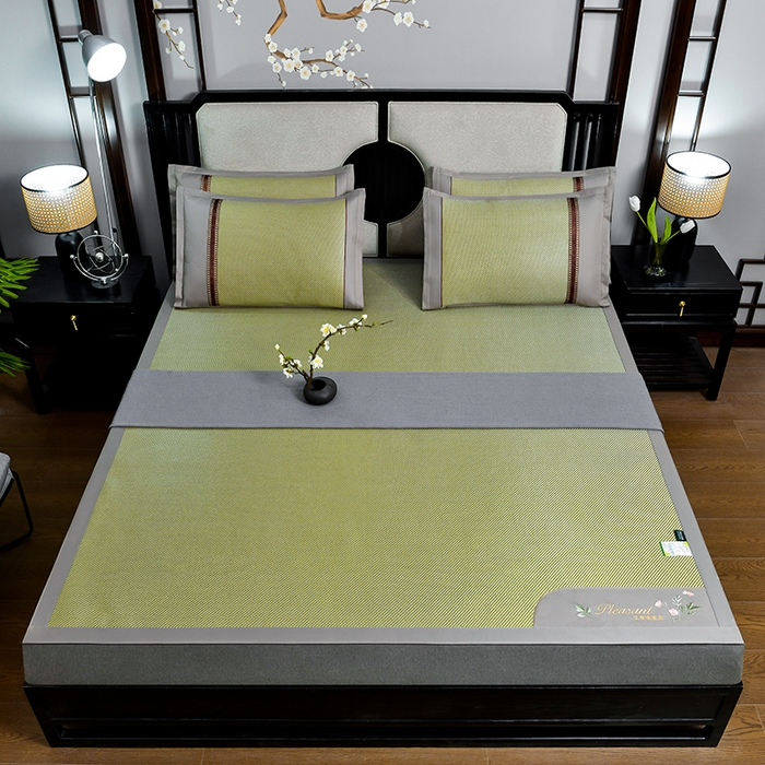 91家纺网 家纺一手货源 找家纺 小牛席业 2026新款艾草清香冰藤-双面席系列 艾草冰藤席-青柠