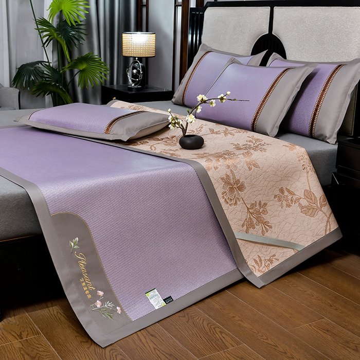 91家纺网 家纺一手货源 找家纺 小牛席业 2026新款艾草清香冰藤-双面席系列 艾草冰藤席-浅紫