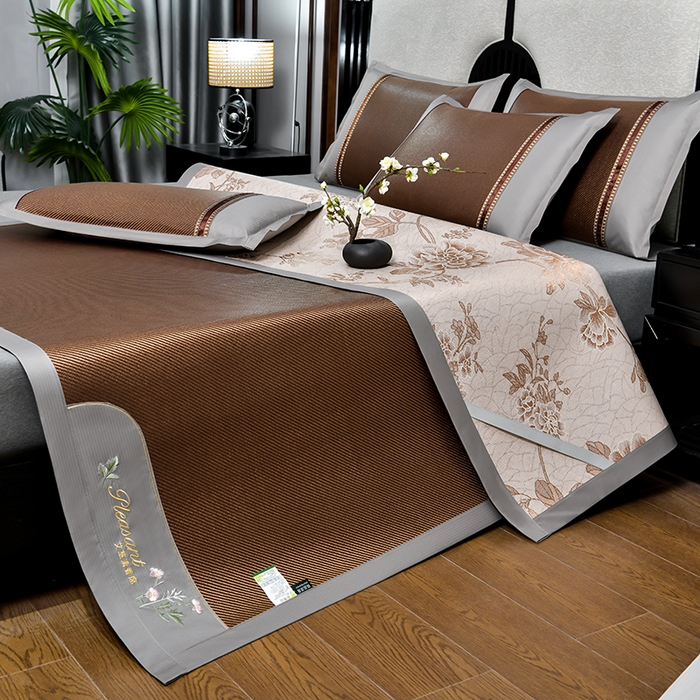 91家纺网 家纺一手货源 找家纺 小牛席业 2026新款艾草清香冰藤-双面席系列 艾草冰藤席-黑咖