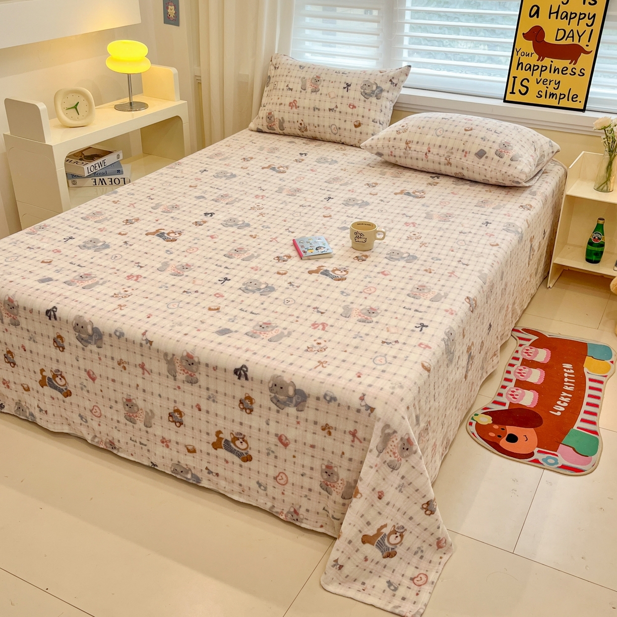 91家纺网 家纺一手货源 找家纺 小桃姐家纺 2025新款高克重牛奶绒印花床单单品床单床单单件 童趣