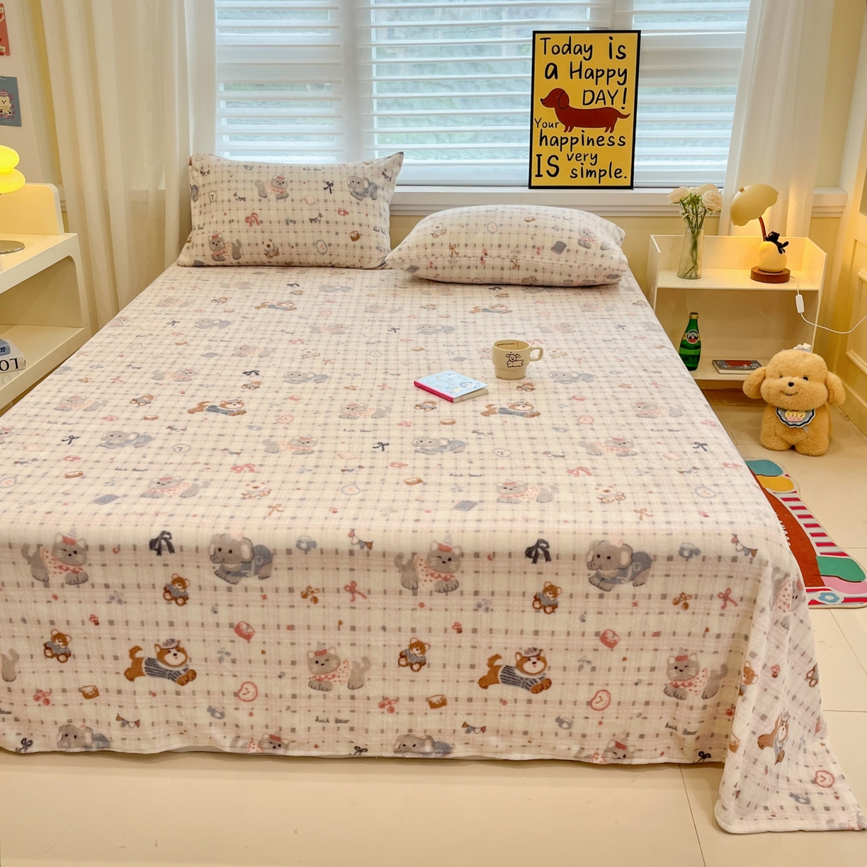 91家纺网 家纺一手货源 找家纺 小桃姐家纺 2025新款高克重牛奶绒印花床单单品床单床单单件 童趣