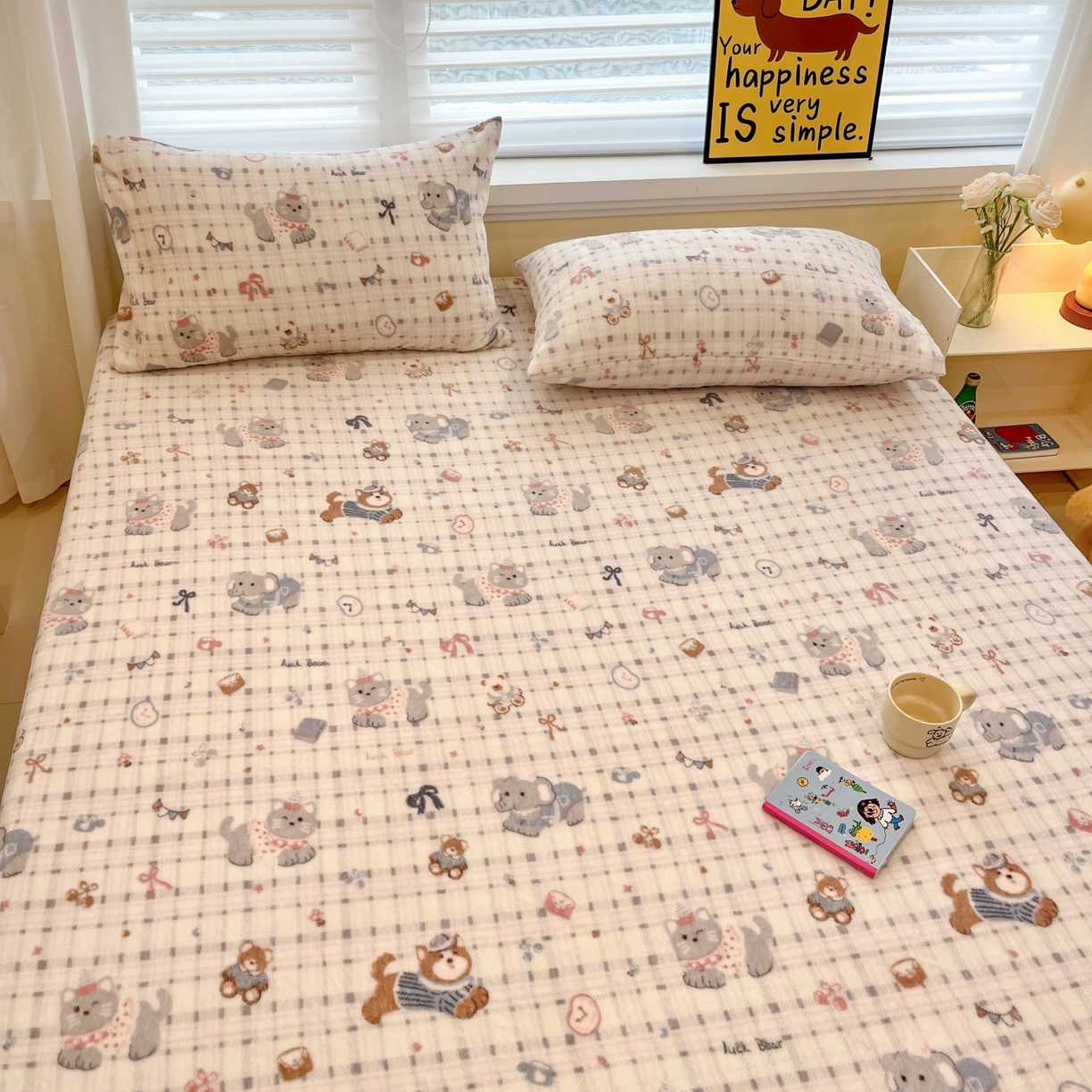 91家纺网 家纺一手货源 找家纺 小桃姐家纺 2025新款高克重牛奶绒印花床单单品床单床单单件 童趣