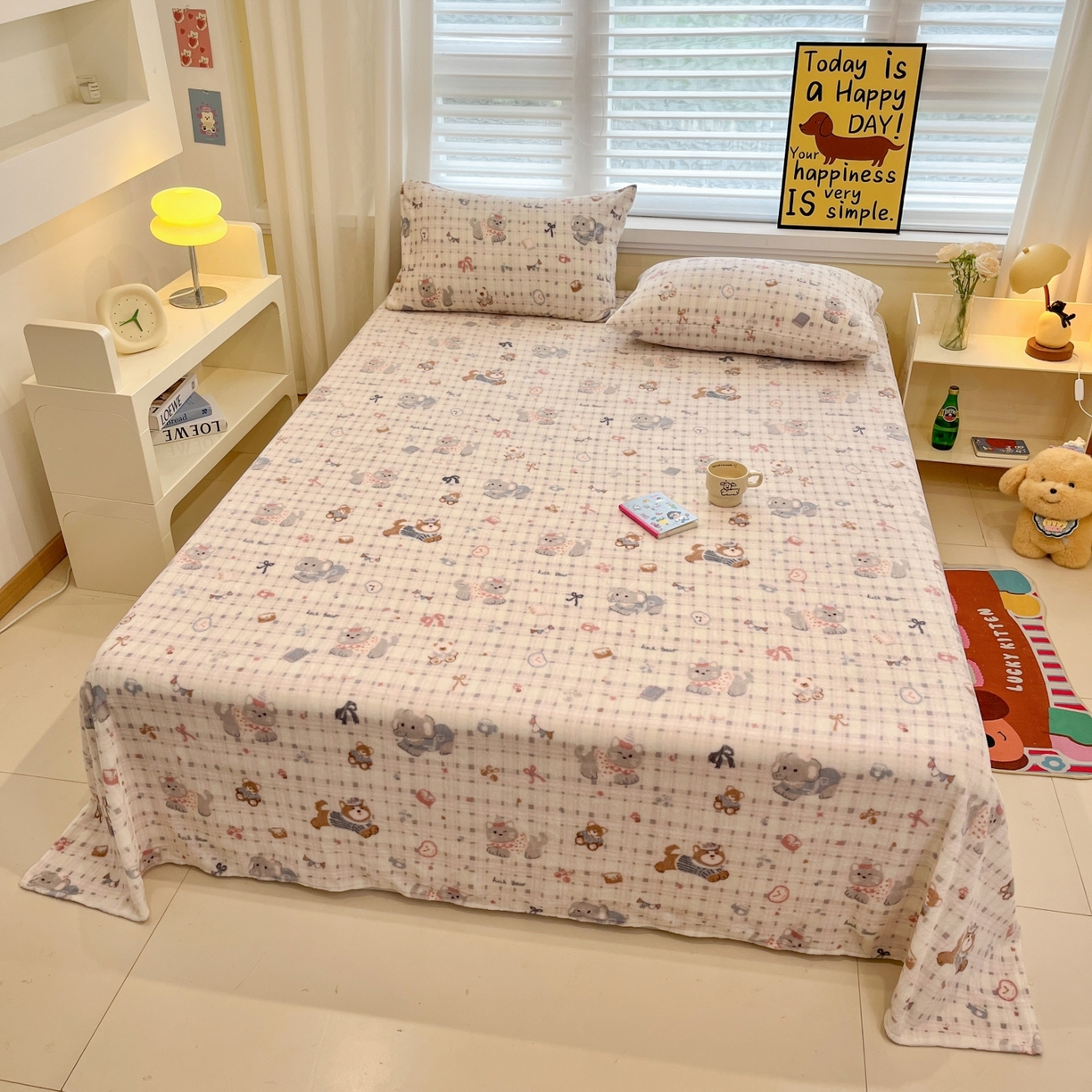 91家纺网 家纺一手货源 找家纺 小桃姐家纺 2025新款高克重牛奶绒印花床单单品床单床单单件 童趣